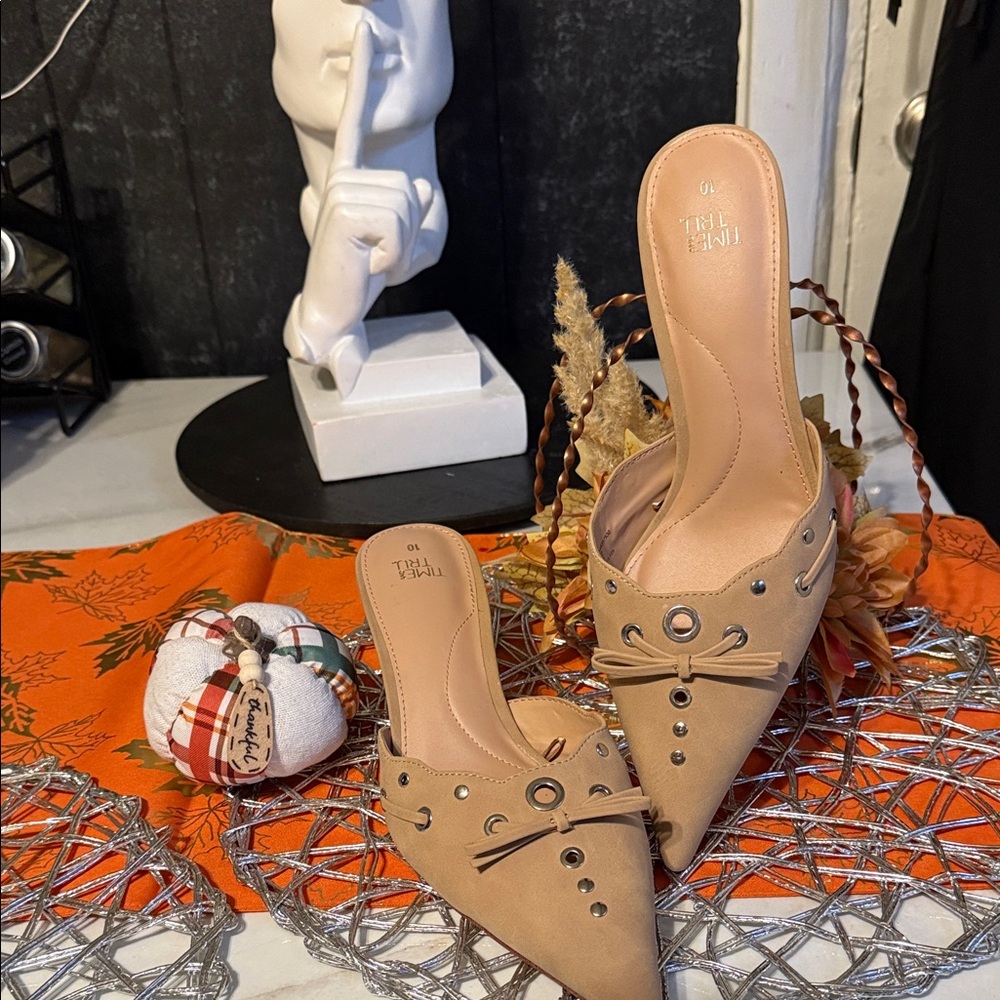 Time and Tru Beige Mules with Stud Accents